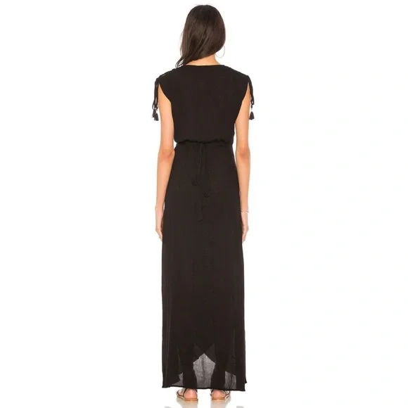 L Space Revolve Wrapper Maxi Dress Womens Size L Tassel Tie Black Beach Large - Picture 3 of 6
